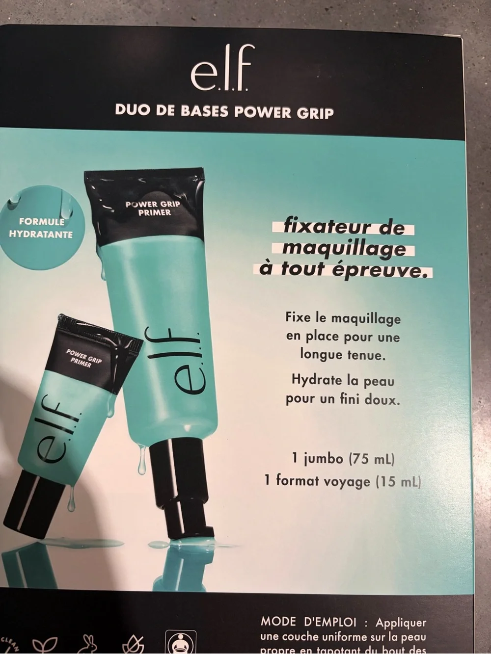 ELF e.l.f Power Grip Primer Clear 2.5 Fl Oz 75ml +15ml Jumbo set Tube seal